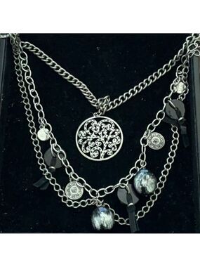 Vintage Silver Black Layered Necklace